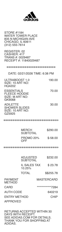 Adidas Receipt