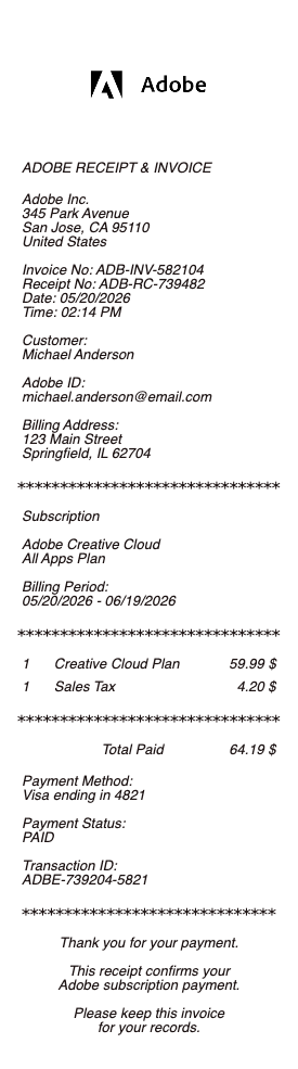 Adobe Receipt & Invoice