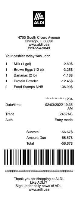 Aldi Receipt