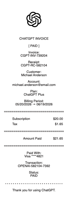 ChatGPT Receipt & Invoice