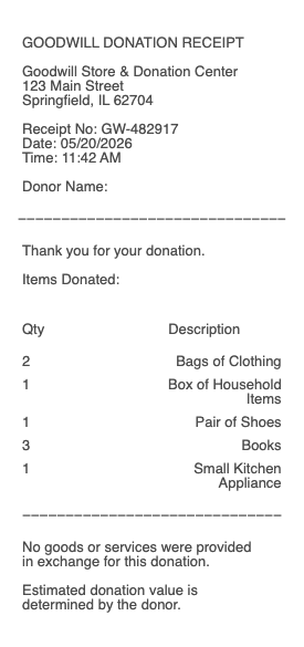 Goodwill Donation Receipt