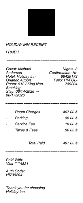 Holiday Inn Receipt