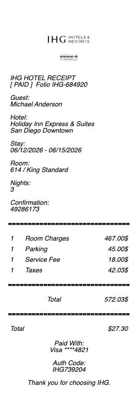 IHG Hotel Receipt