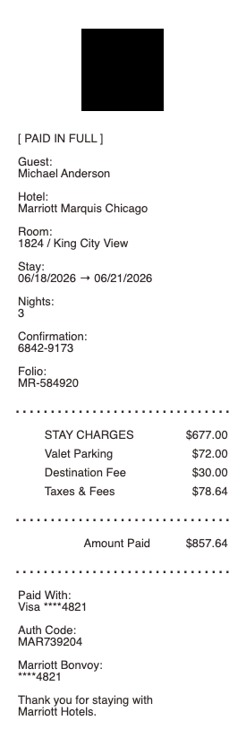 Marriott receipt template