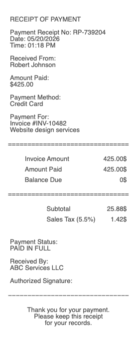 Receipt of Payment