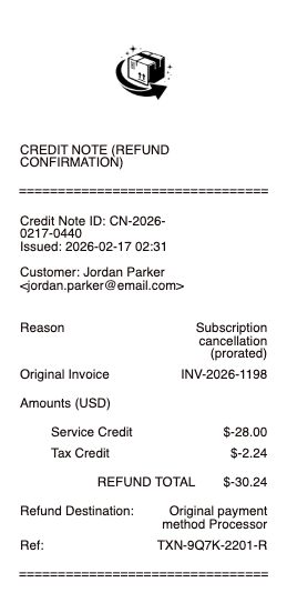 Refund Receipt Credit Note