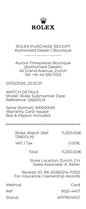 Rolex Receipt