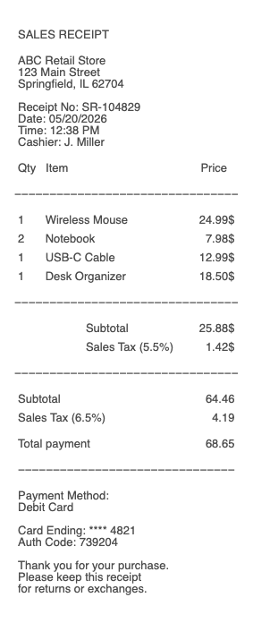 Sales Receipt