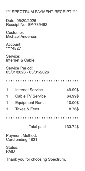 Spectrum Internet & Cable Receipt