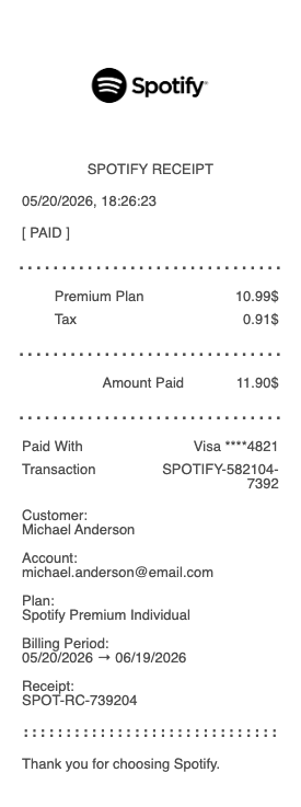 Spotify receipt generator