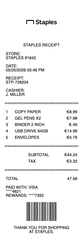 Staples Receipt