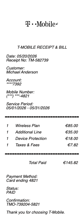 T-Mobile Receipt & Bill