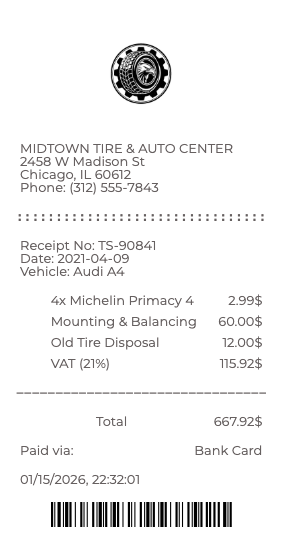 Tire Shop Receipt