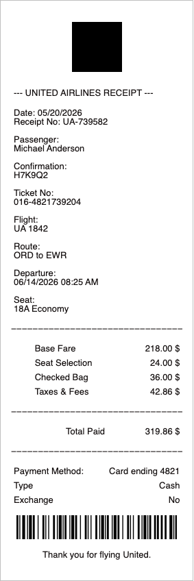 United Airlines Receipt