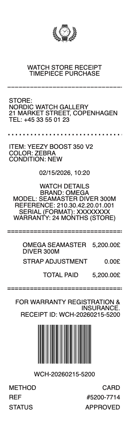 Watch Store Receipt