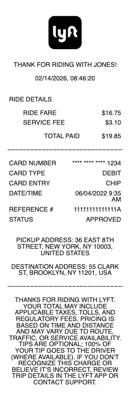 Lyft Receipt