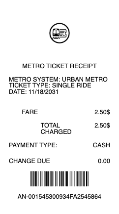 Metro Ticket Receipt
