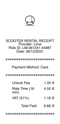 Scooter Rental Receipt